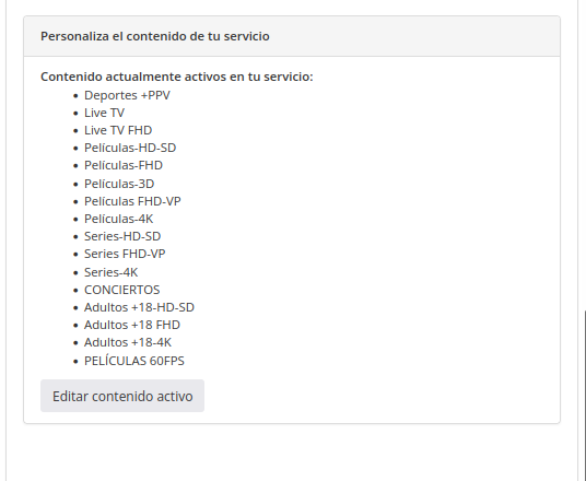 Captura del área de cliente XUI ONE IPTV